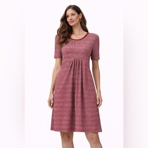 Maev Dora Textured soft Knit Dress in Red and white pleated front Size Small‎